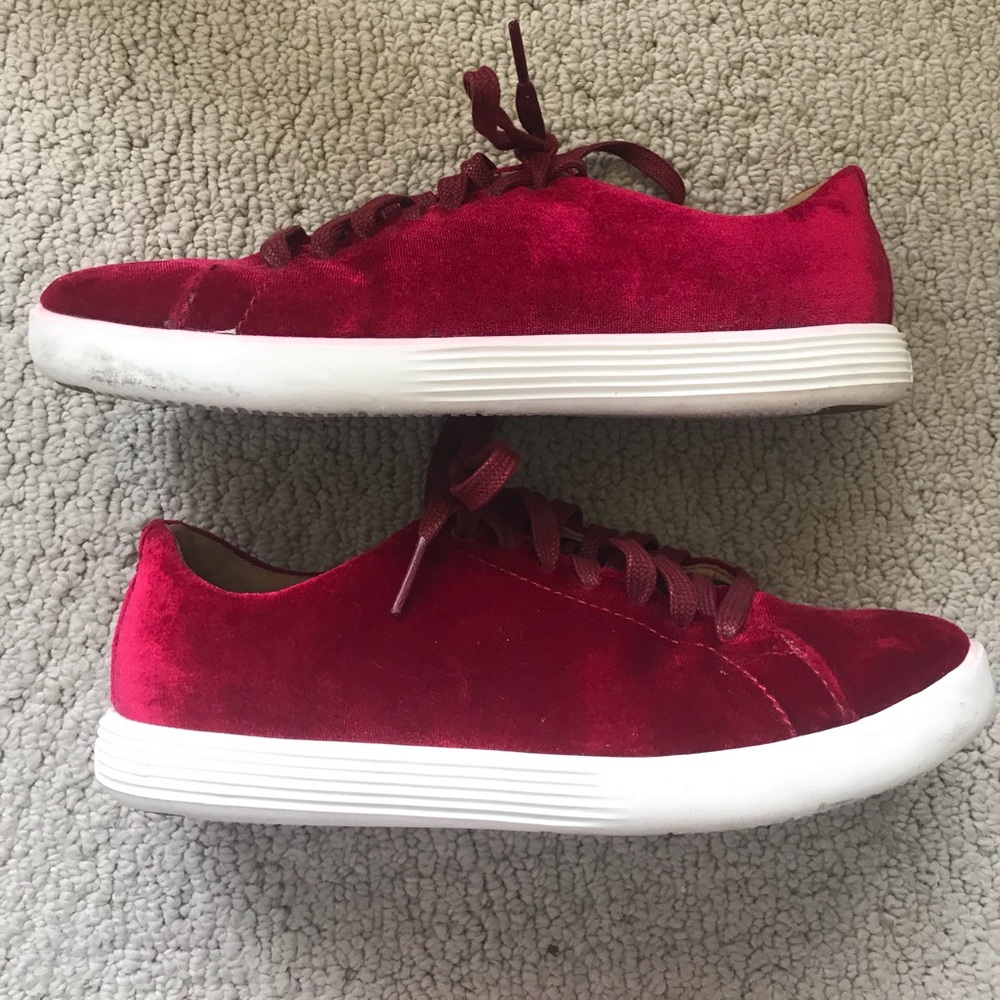 red velvet lace up shoes